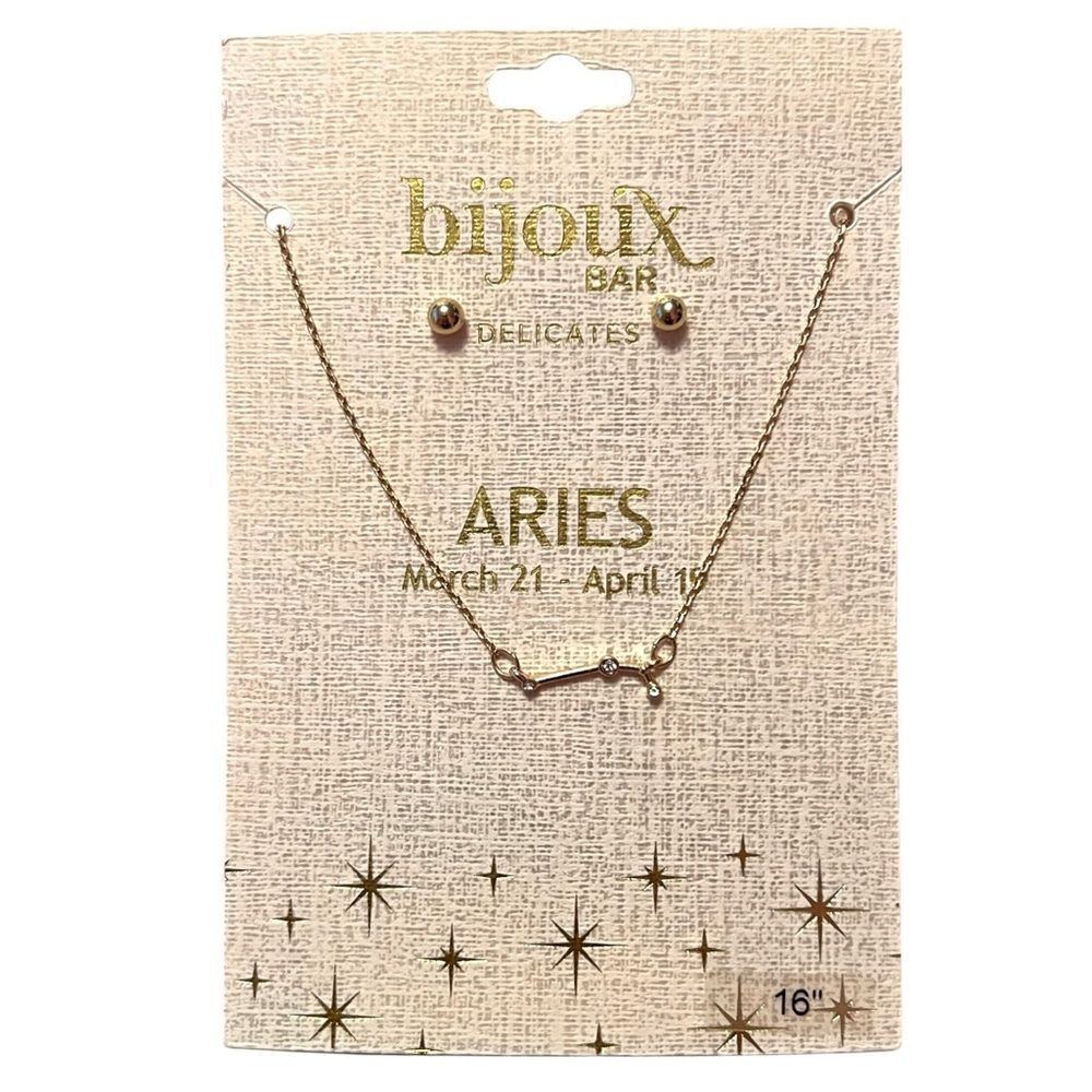 Bijoux Gold Aries Constellation Necklace and Earring Set